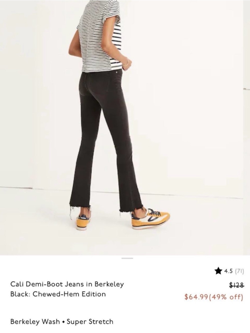 Madewell Black Cali Demi-Boot Jeans with Chewed Hem